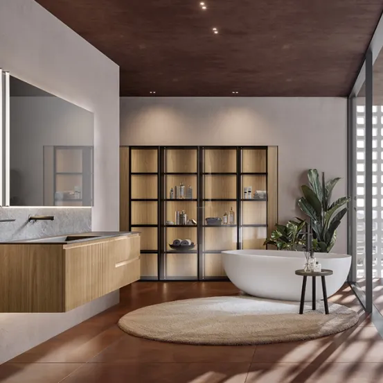 Mobile da Bagno sospeso Eros 02 in polimerico essenza cannettato ambra di Edoné