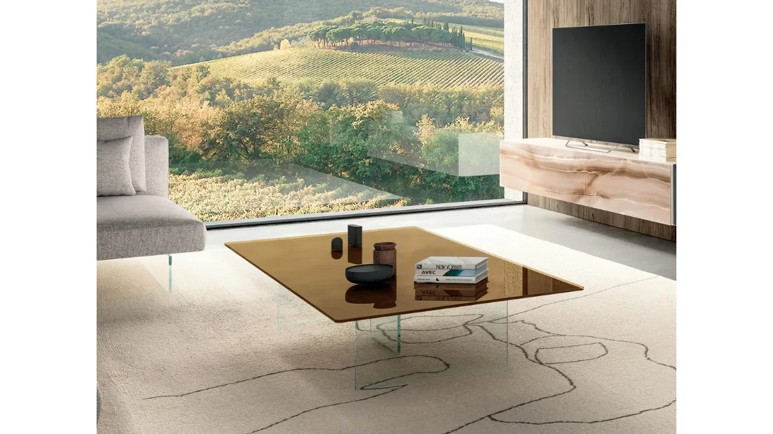 Tavolino quadrato Air in vetro laccato metallizzato di Lago
