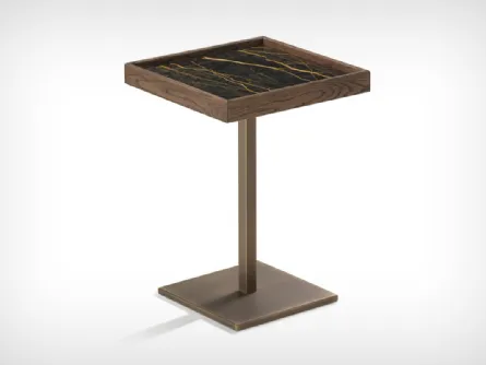 Tavolino Ray con struttura in ottone brunito, piano top con cornice perimetrale in rovere e fondo in marmo de L'Origine