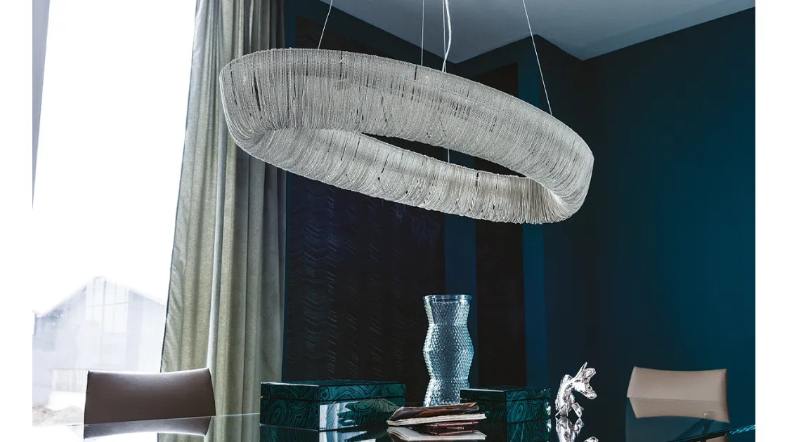 Lampada a sospensione composta da catenelle in alluminio Cellini di Cattelan Italia