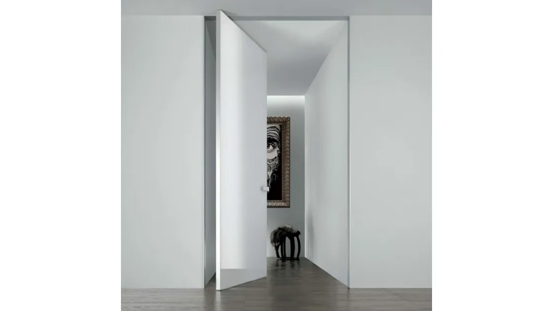 Porta per interni Aura in Vetro Bianco Latte lucido con chiusura magnetica di Rimadesio