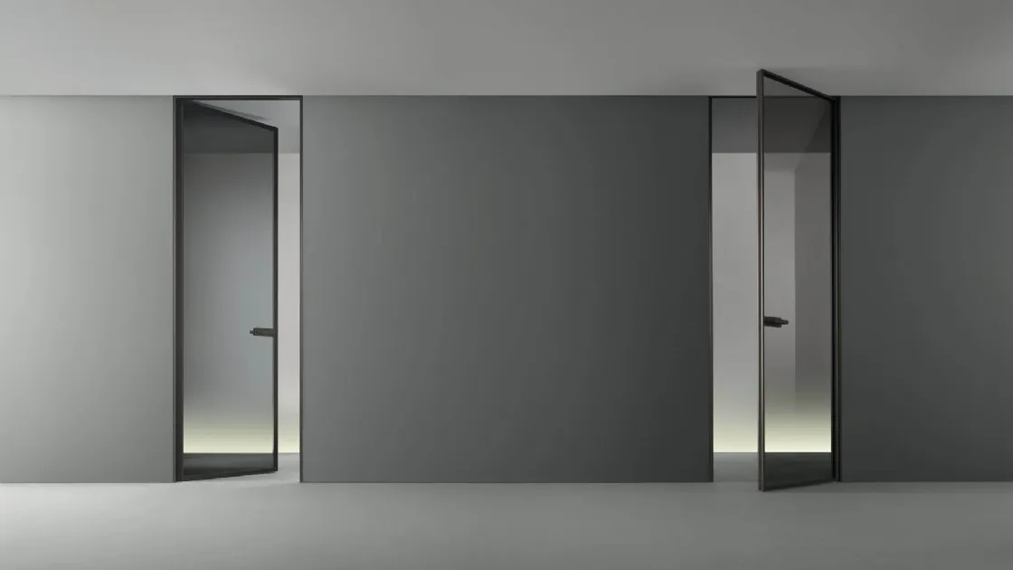 Porta per interni Zen in vetro grigio trasparente con telaio in alluminio di Rimadesio