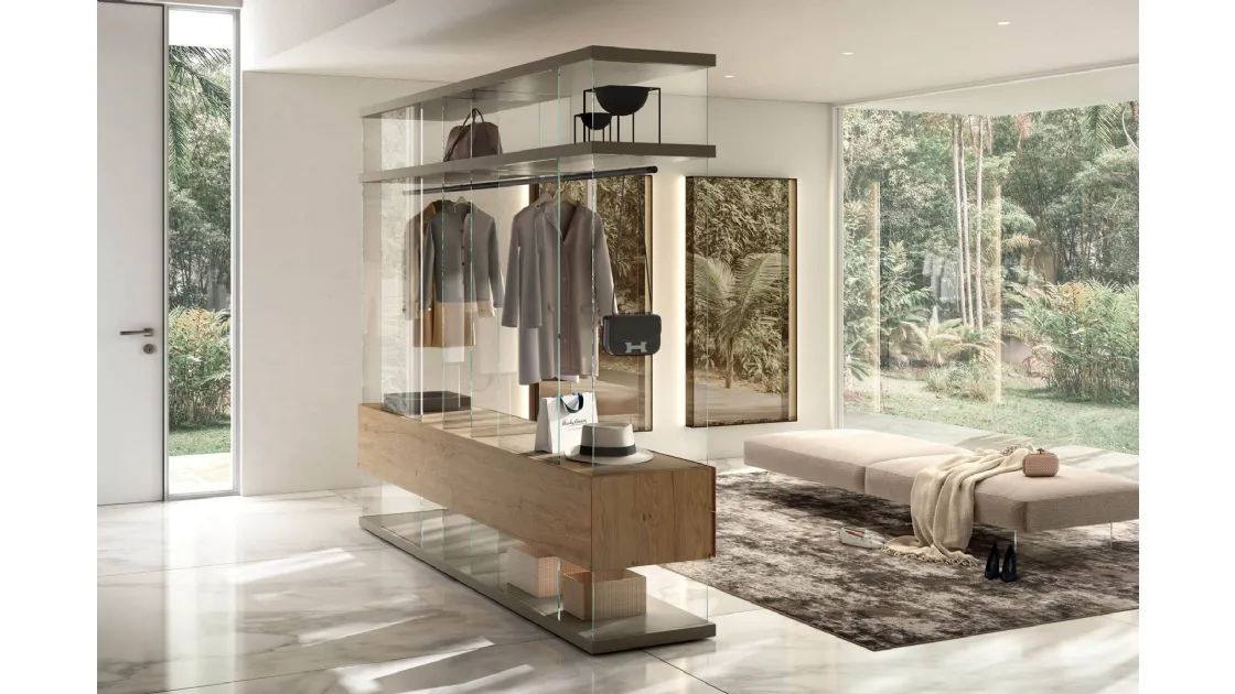 Cabina Armadio Air 1468 Freestanding in vetro trasparente e legno di Lago