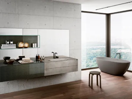 Mobile da Bagno sospeso 36e8 01 in vetro con lavabo integrato di Lago