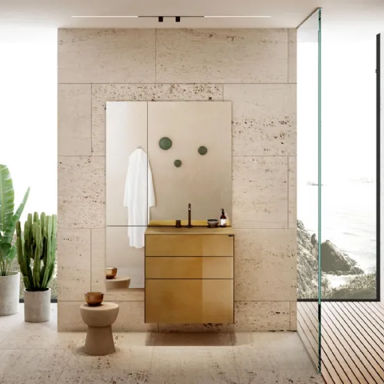 Mobile da Bagno sospeso in vetro con lavabo integrato 36e8 Bathroom 1121 di Lago