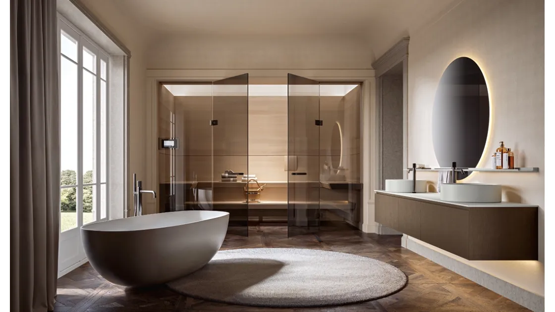 Mobile da Bagno sospeso Artemide 02 in nobilitato reflex bronzo di Edoné