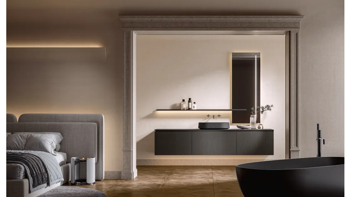 Mobile da Bagno sospeso Artemide 04 in nobilitato rovere timut di Edoné