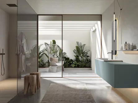 Mobile da Bagno sospeso laccato denim Atena 03 di Edoné