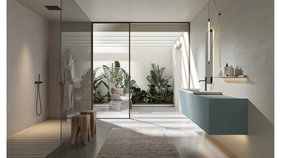 Mobile da Bagno sospeso laccato denim Atena 03 di Edoné