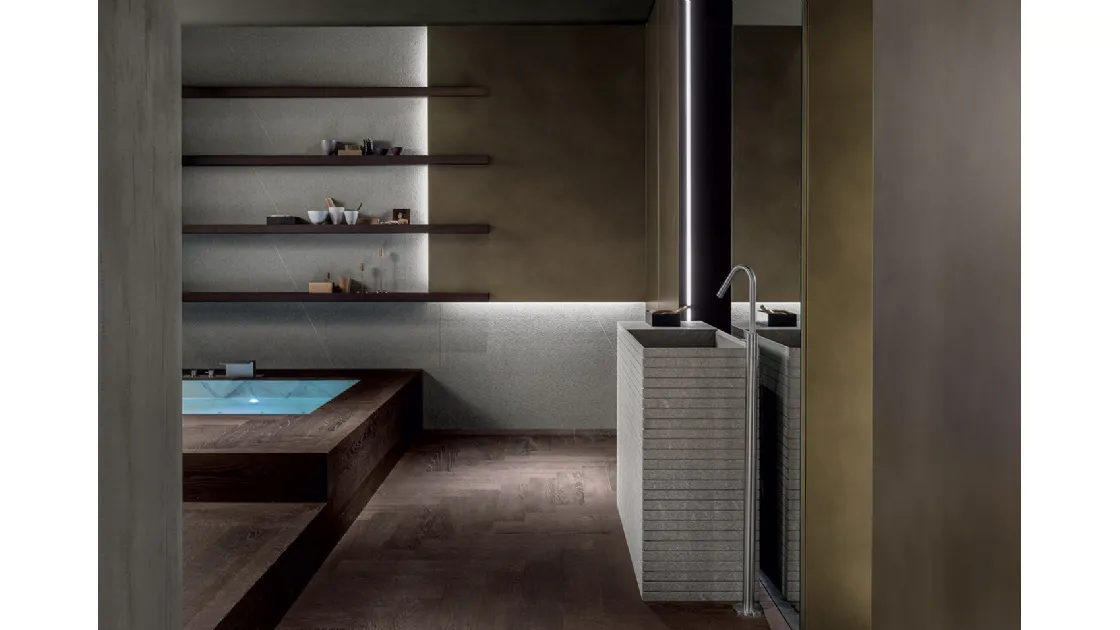 Mobile da Bagno in pietra piasentina millerighe Blade 01 di Modulnova bagni