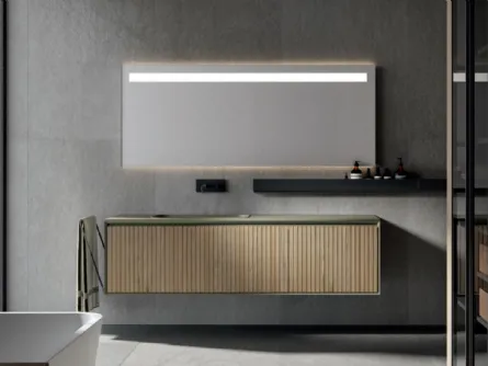 Mobile da Bagno sospeso moderno in Rovere con texture Veneziana naturale Crio di Edoné
