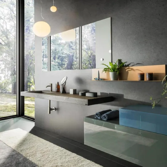 Mobile da Bagno sospeso Depth WildWood in legno e vetro laccato di Lago