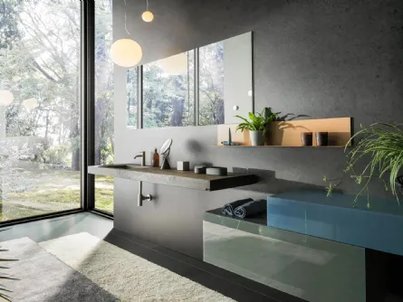 Mobile da Bagno sospeso Depth WildWood in legno e vetro laccato di Lago