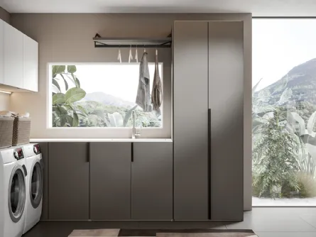 Mobile da Bagno per lavanderia Minerva 10 in melaminico Castoro e Bianco di Edoné