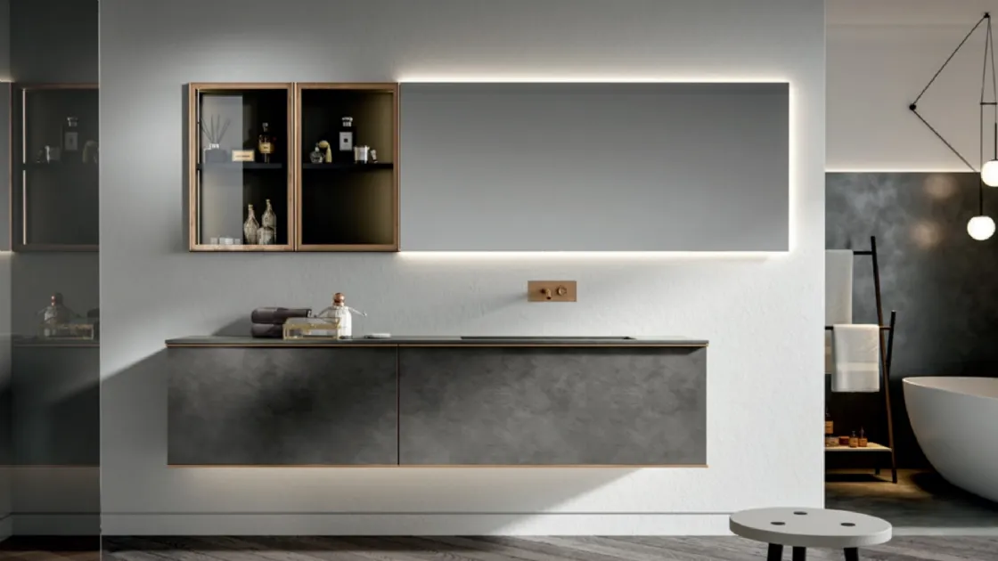 Mobile da Bagno sospeso di design Rea finitura Warm Grigio by Kerakoll di Edoné