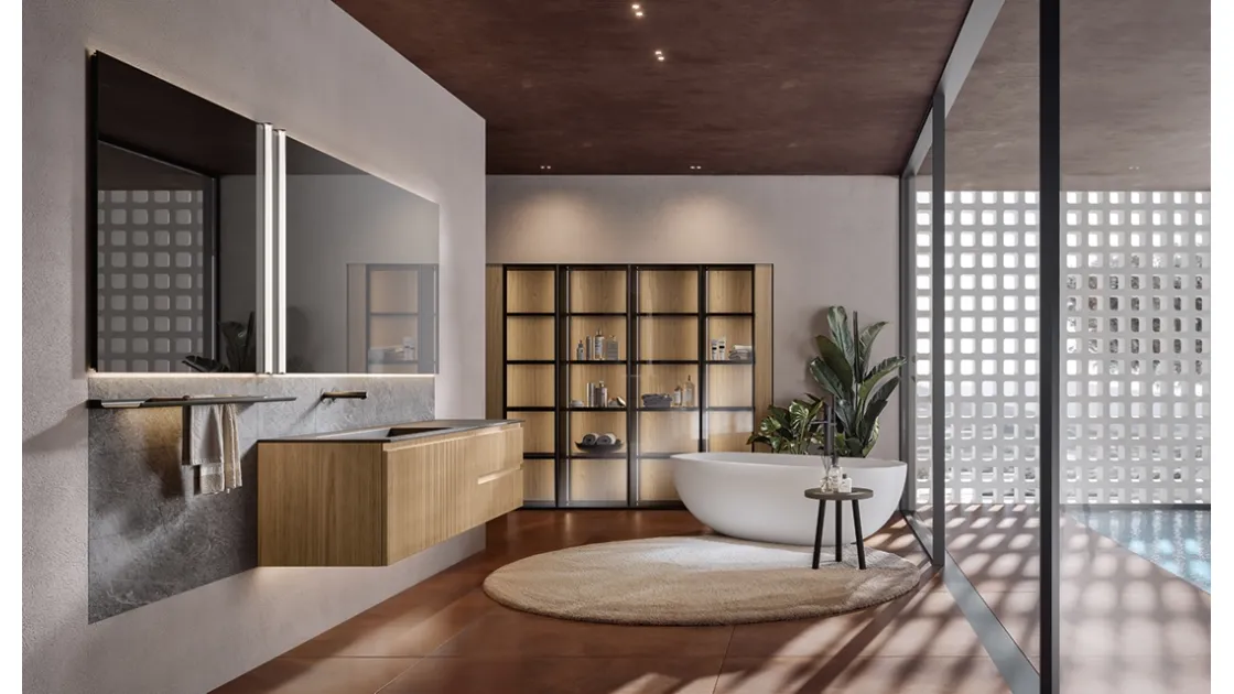 Mobile da Bagno sospeso Eros 02 in polimerico essenza cannettato ambra di Edoné