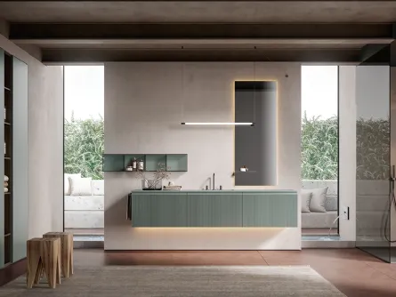 Mobile da Bagno sospeso Eros 03 in polimerico cannettato laccato lago di Edoné