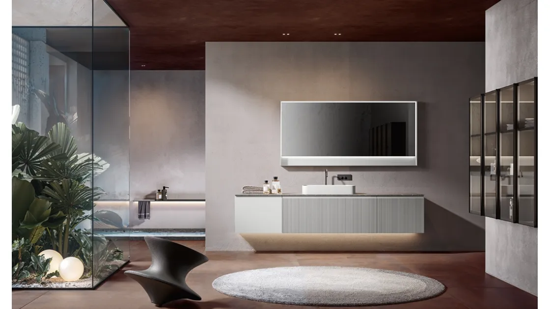 Mobile da Bagno sospeso Eros 04 in polimerico laccato di Edoné