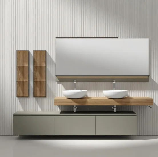 Mobile da Bagno sospeso laccato opaco Argilla e nobilitato Oak Trend Giunone 9025 di Edoné