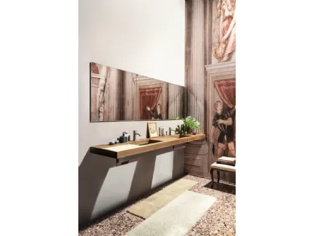 Mobile da Bagno Depth WildWood in Rovere Naturale con lavabo in vetro trasparente di Lago