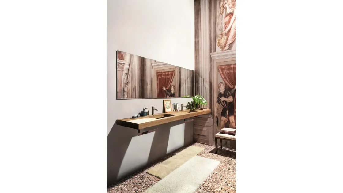 Mobile da Bagno Depth WildWood in Rovere Naturale con lavabo in vetro trasparente di Lago