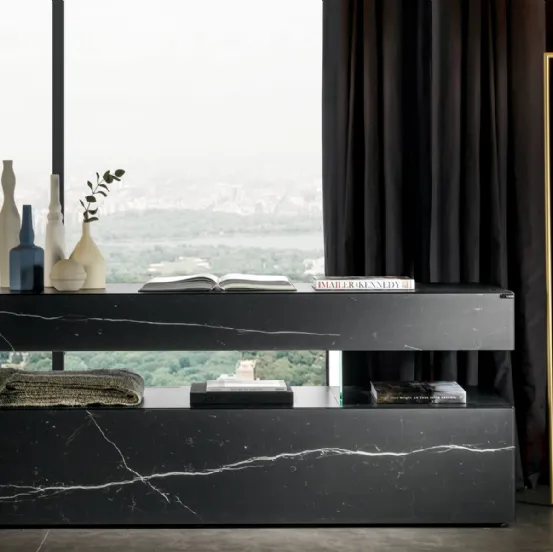 Comò Air Marble XGlass finitura effetto marmo Marquina di Lago