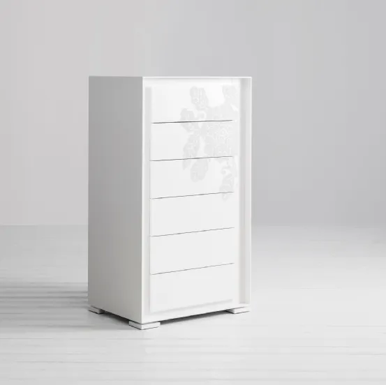 Cassettiera Privacy in laccato Bianco con decoro di Capo d'Opera