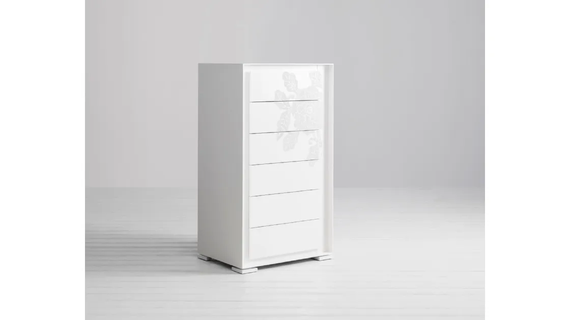 Cassettiera Privacy in laccato Bianco con decoro di Capo d'Opera