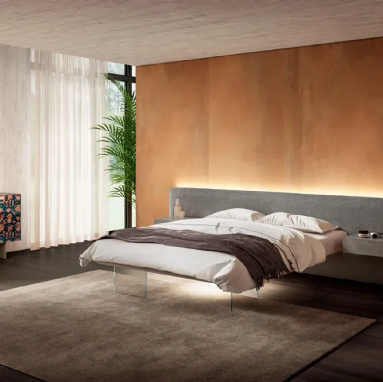 Letto Air con elegante Testiera in tessuto illuminata con luci a LED di Lago