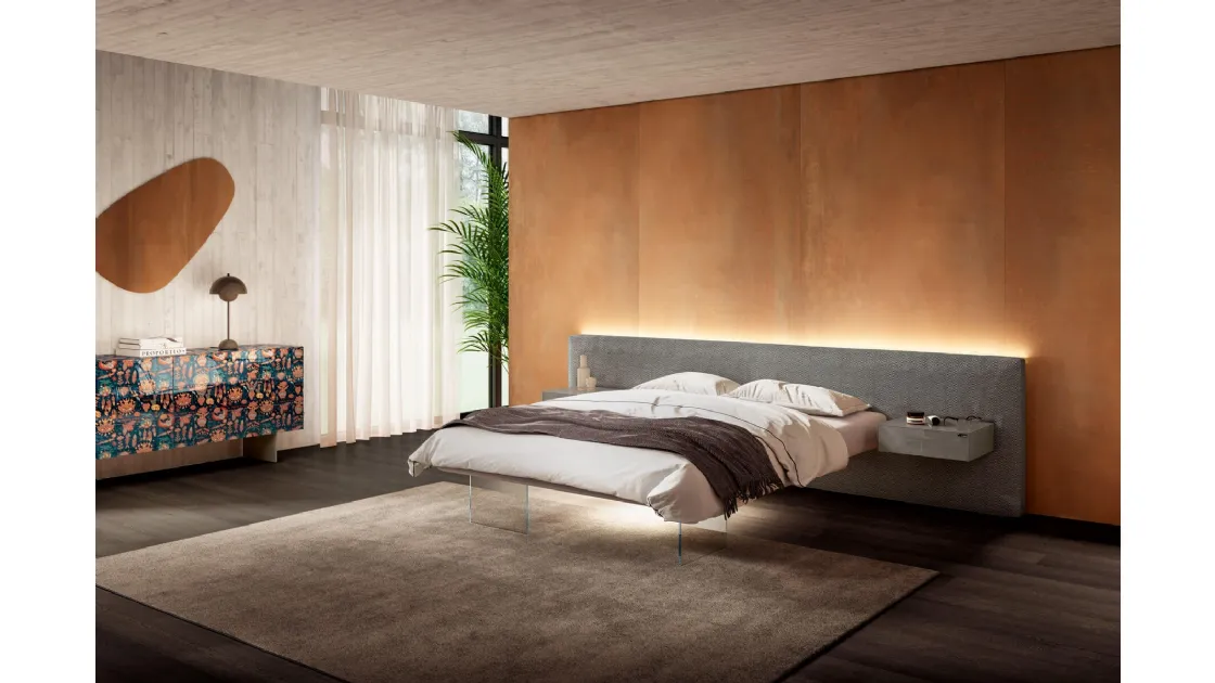 Letto Air con elegante Testiera in tessuto illuminata con luci a LED di Lago