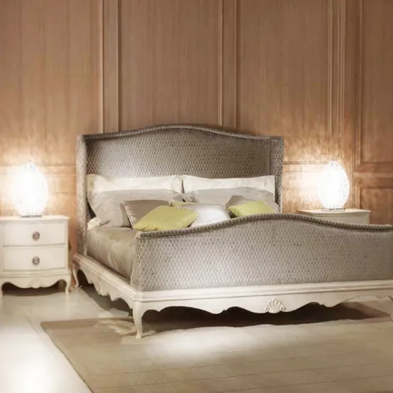 Letto con testiera e pediera in tessuto con base in legno finitura shabby Rodolfo de L'Origine