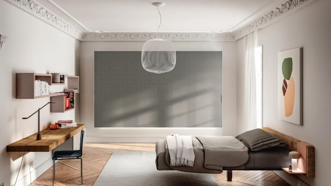 Letto Singolo sospeso con testiera in legno Fluttua di Lago