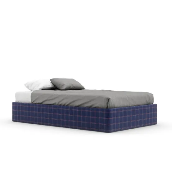 Letto singolo Sommier Skim rivestito con tessuto a quadri di Nidi