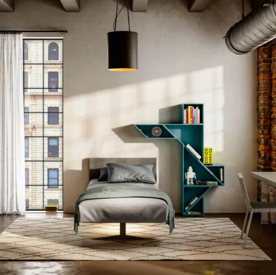 Letto Singolo con testiera in tessuto e due gambe in metallo Steel di Lago