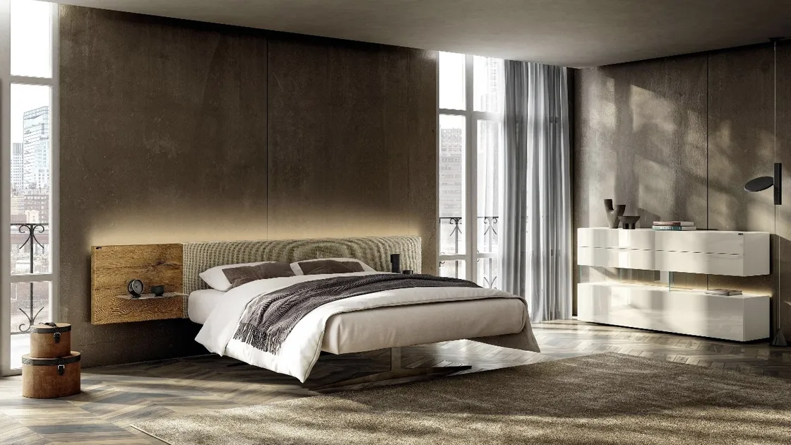 Letto con testiera in legno Steel 1717 di Lago