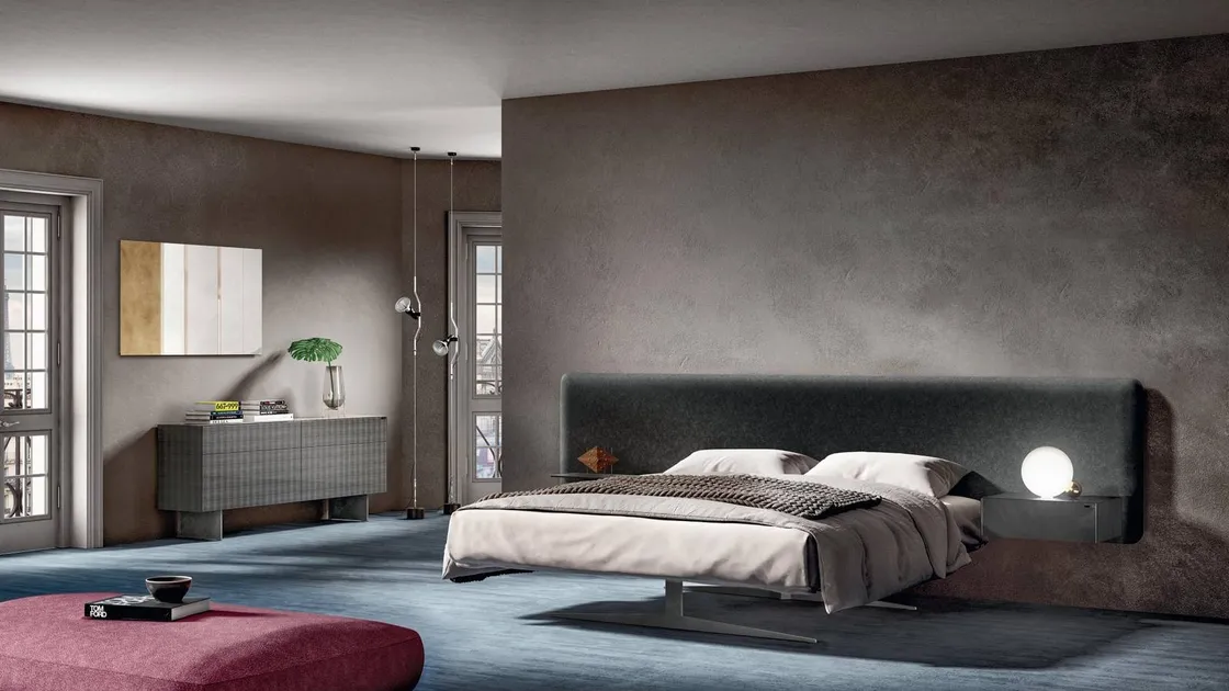 Letto Steel 1747 con testiera in velluto imbottito di Lago