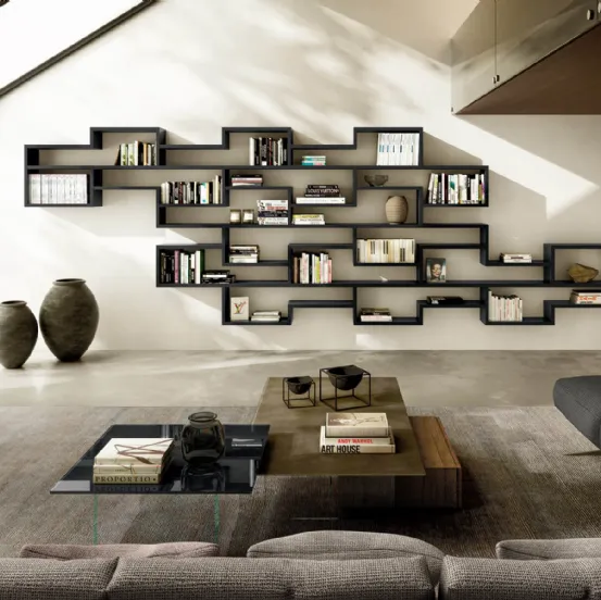 Libreria sospesa LagoLinea Modulare laccata Nera di Lago