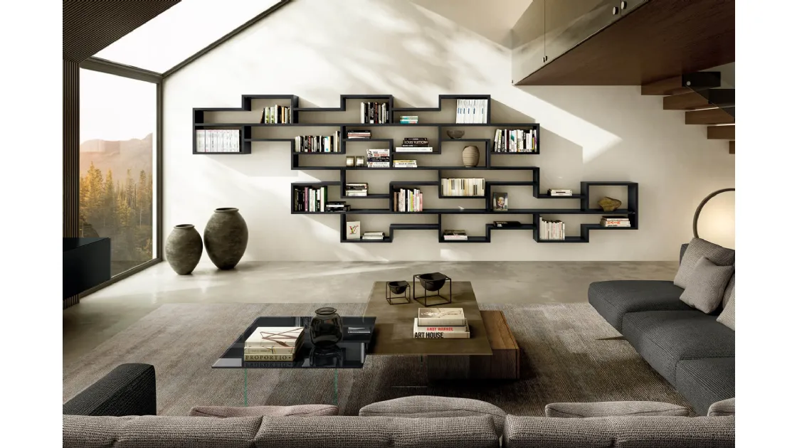 Libreria sospesa LagoLinea Modulare laccata Nera di Lago