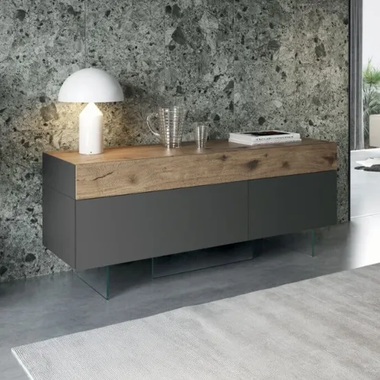 Madia 36e8 16002 in vetro laccato color grafite e legno Wildwood naturale di Lago