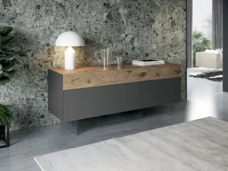 Madia 36e8 16002 in vetro laccato color grafite e legno Wildwood naturale di Lago