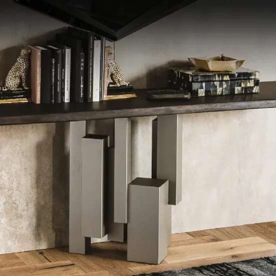 Consolle con base in acciaio e piano in legno massello Skyline di Cattelan Italia