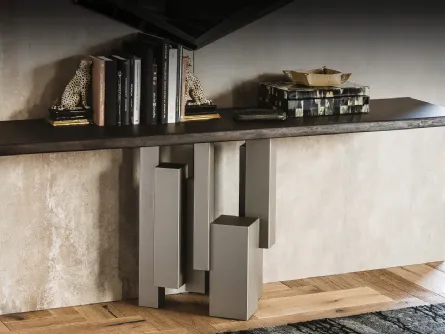 Consolle con base in acciaio e piano in legno massello Skyline di Cattelan Italia