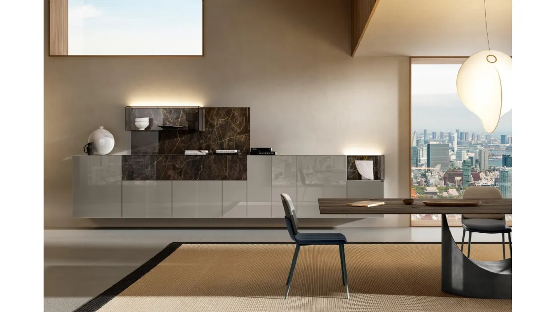 Mobile sospeso 36e8 Elegante in vetro laccato Grigio lucido di Lago