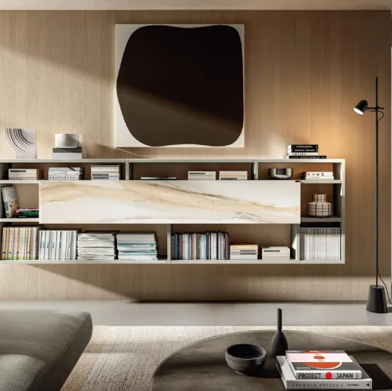 Mobile sospeso Home Office 1215 in laccato e vetro di Lago