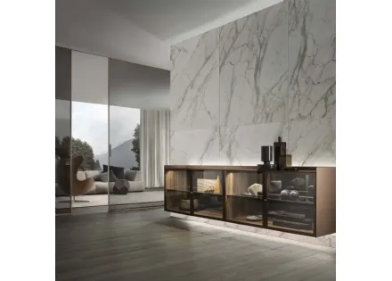 Mobile sospeso Self Bold in vetro Riflettente Bronzo con interno in legno di Rimadesio