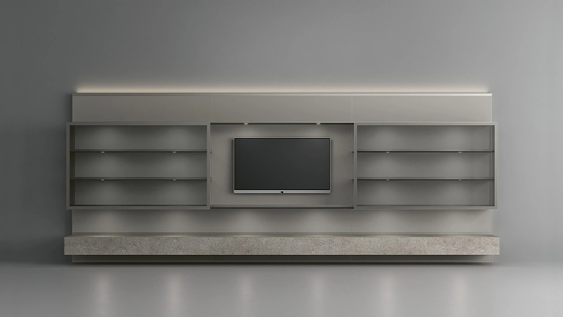 Parete Attrezzata Abacus Platino di Rimadesio