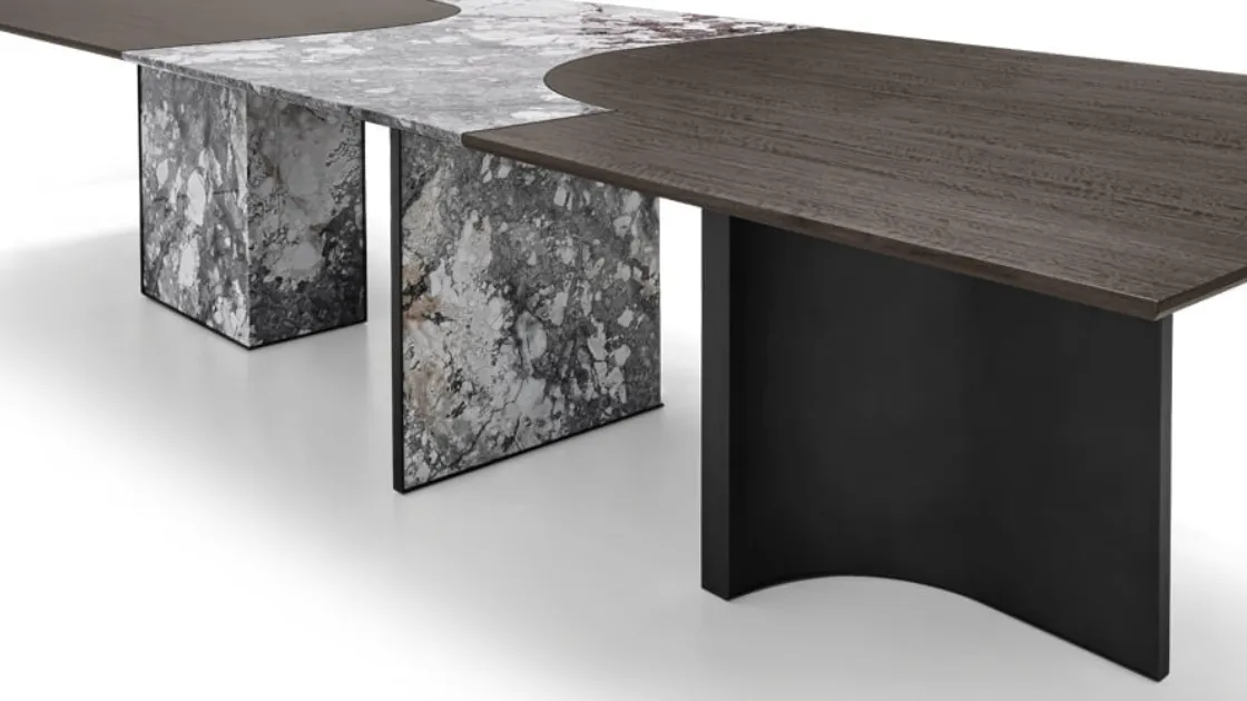 Tavolo Millennium in marmo abbinato al legno di Arketipo