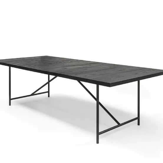 Tavolo Nervi Table con top in legno massello e base in tubolare di ferro vuoto di Riva1920