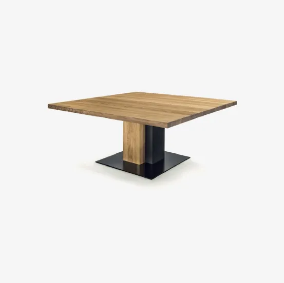 Tavolo quadrato Ombra Table in legno massello con base in legno e ferro di Riva1920