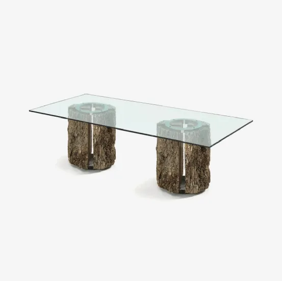 Tavolo Vice Table con top in vetro extrachiaro e base in legno massello di Briccola di Riva1920